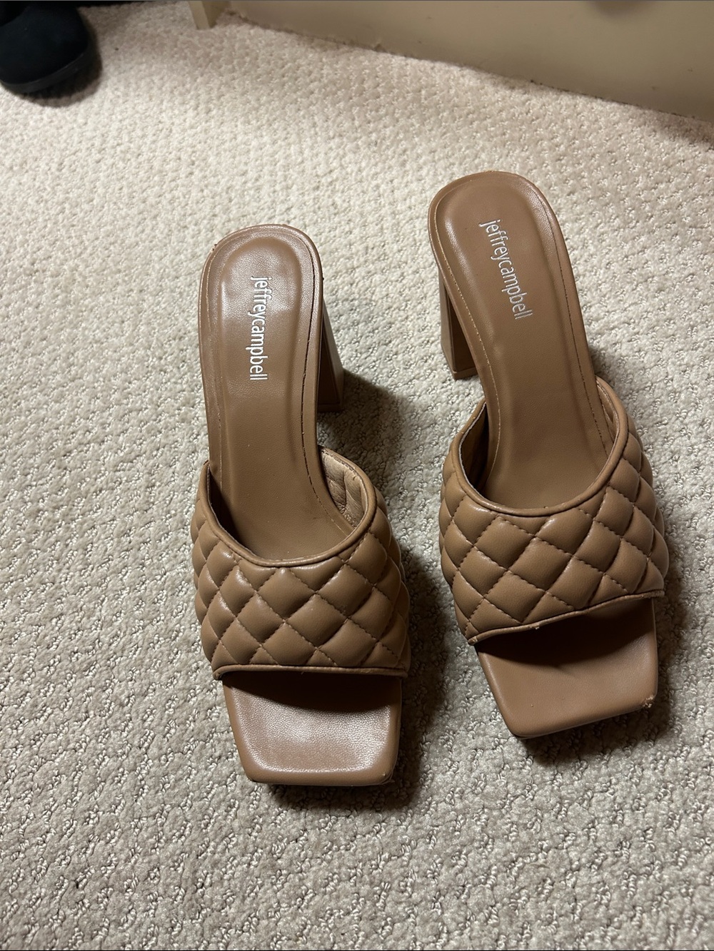 Jeffrey Campbell Quilted Slide Mules in Tan